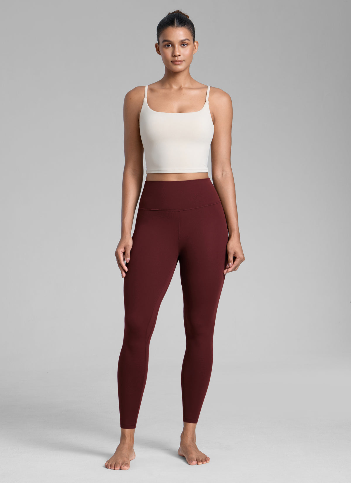 CRZ YOGA Women's Workout High Rise Butterlift Yoga Leggings 25'' Red Merlot @model_info:Barbara
