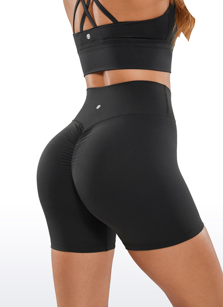 CRZ YOGA Womens Butterluxe Crossover No Front Seam Biker Shorts 5" Black