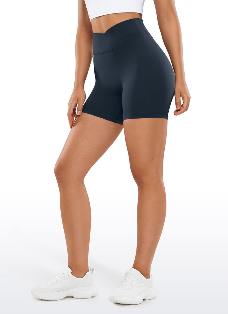 CRZ YOGA Womens Butterluxe Crossover No Front Seam Biker Shorts 5" Black