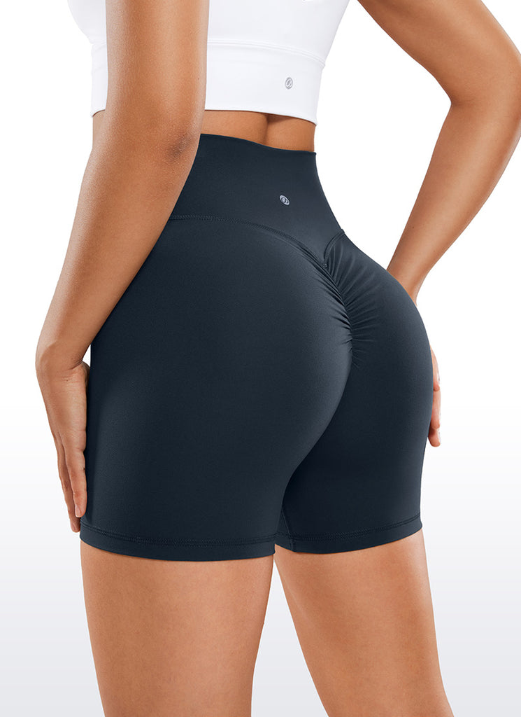 CRZ YOGA Womens Butterluxe Crossover No Front Seam Biker Shorts 5" Twilight Blue