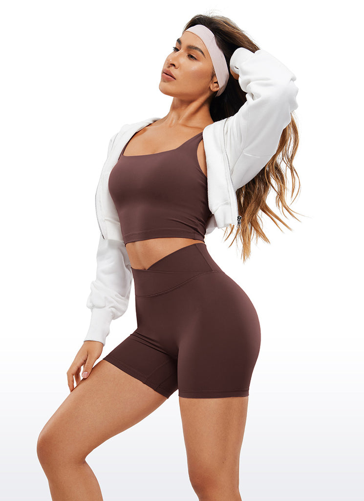 CRZ YOGA Womens Butterluxe Crossover No Front Seam Biker Shorts 5" Taupe