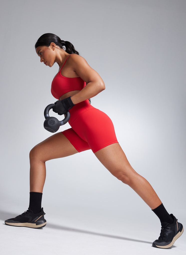 CRZ YOGA Women's Workout High Rise Biker Shorts Butterbreeze Shorts 4'' Deep Red