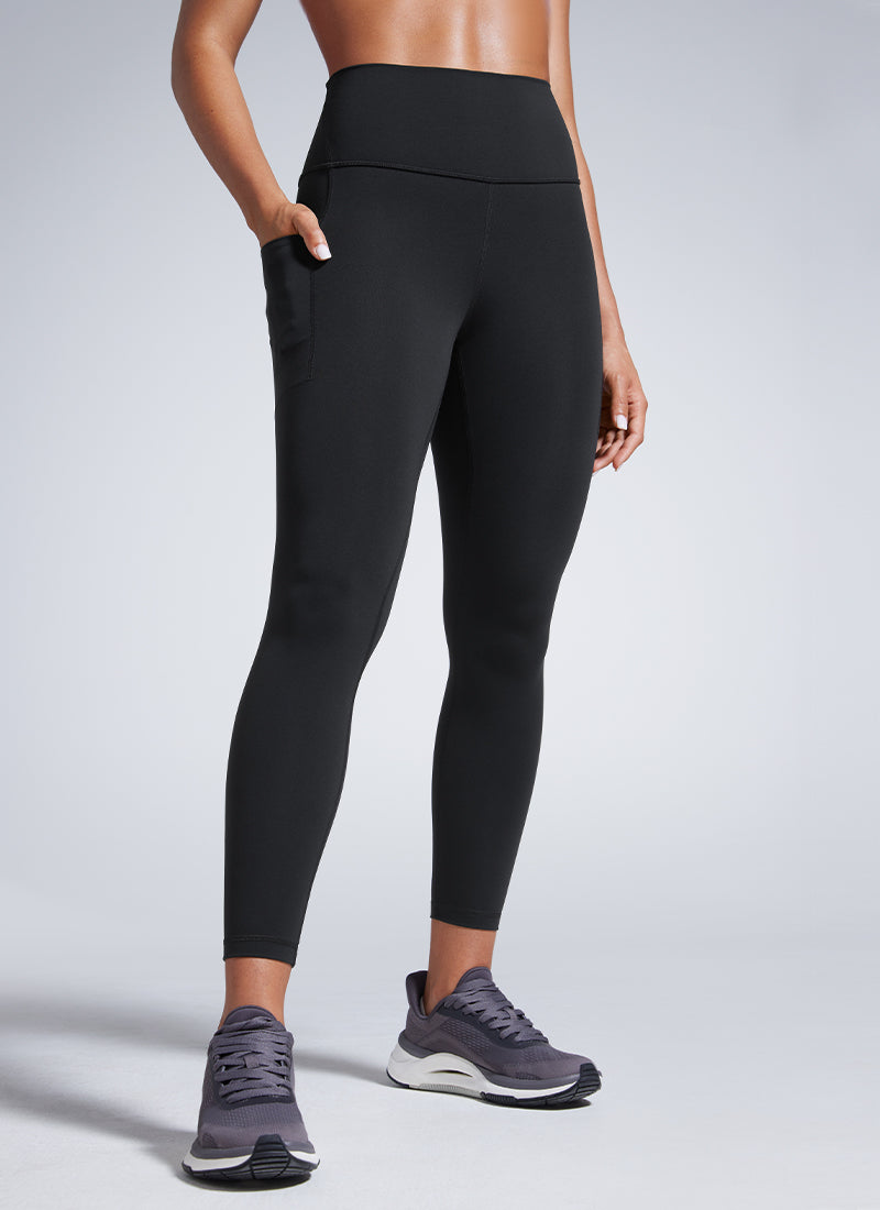 CRZ YOGA Women's Workout High Rise Training Leggings with Pockets 25'' Black