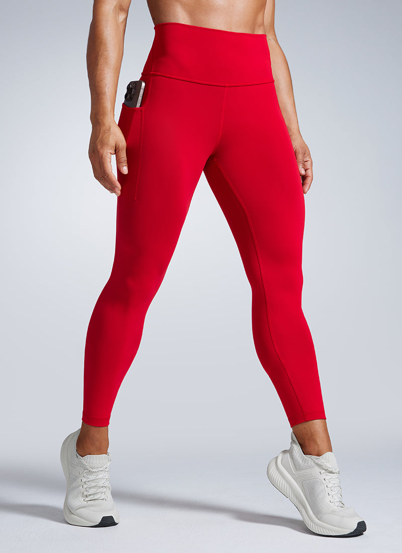 CRZ YOGA Women's Workout High Rise Training Leggings with Pockets 25'' Red Chili