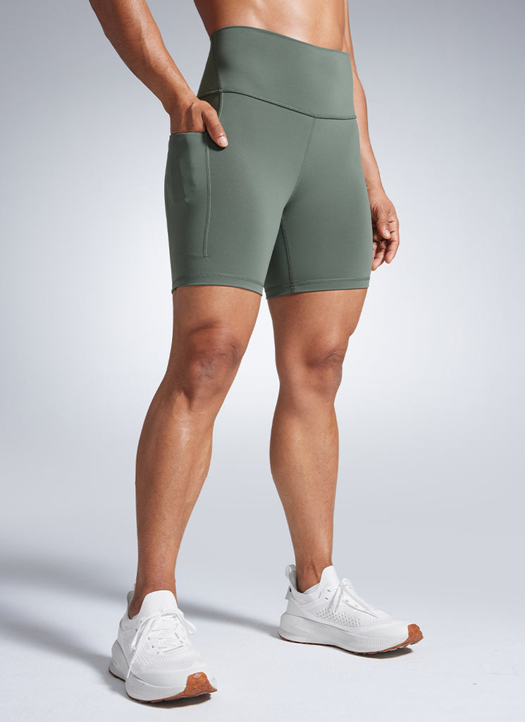 CRZ YOGA Women's Workout High Rise Pocket Shorts Butterbreeze Shorts 6'' True Navy