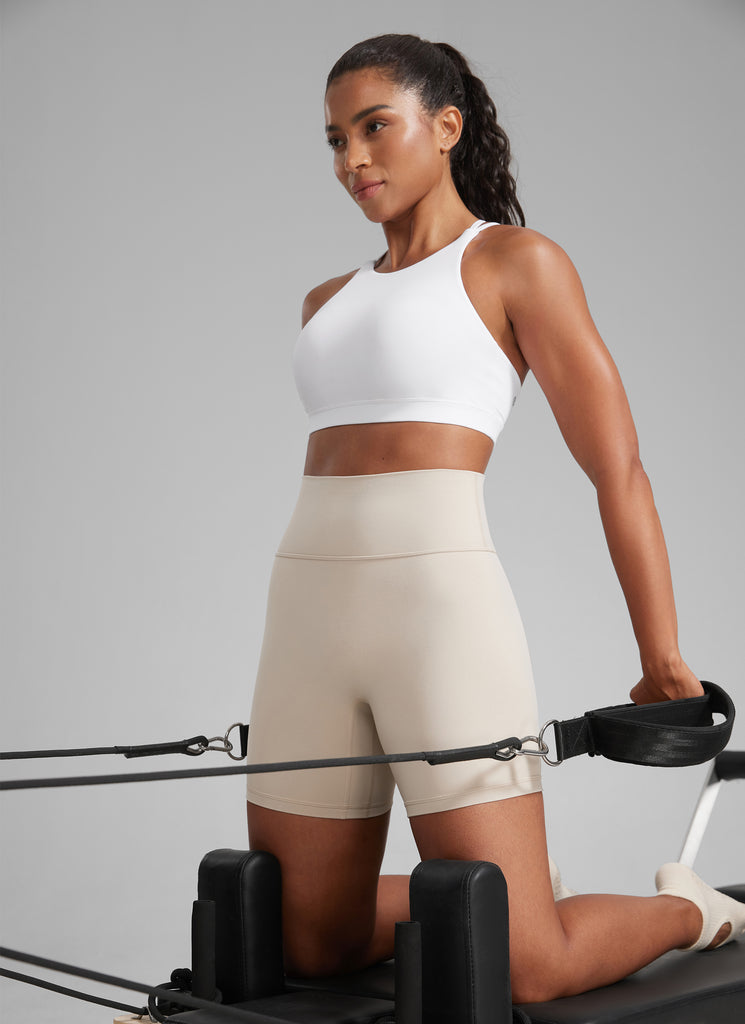 CRZ YOGA Butterlift Womens Scrunch Butt Biker Shorts 6'' No Front Seam Mojave Tan