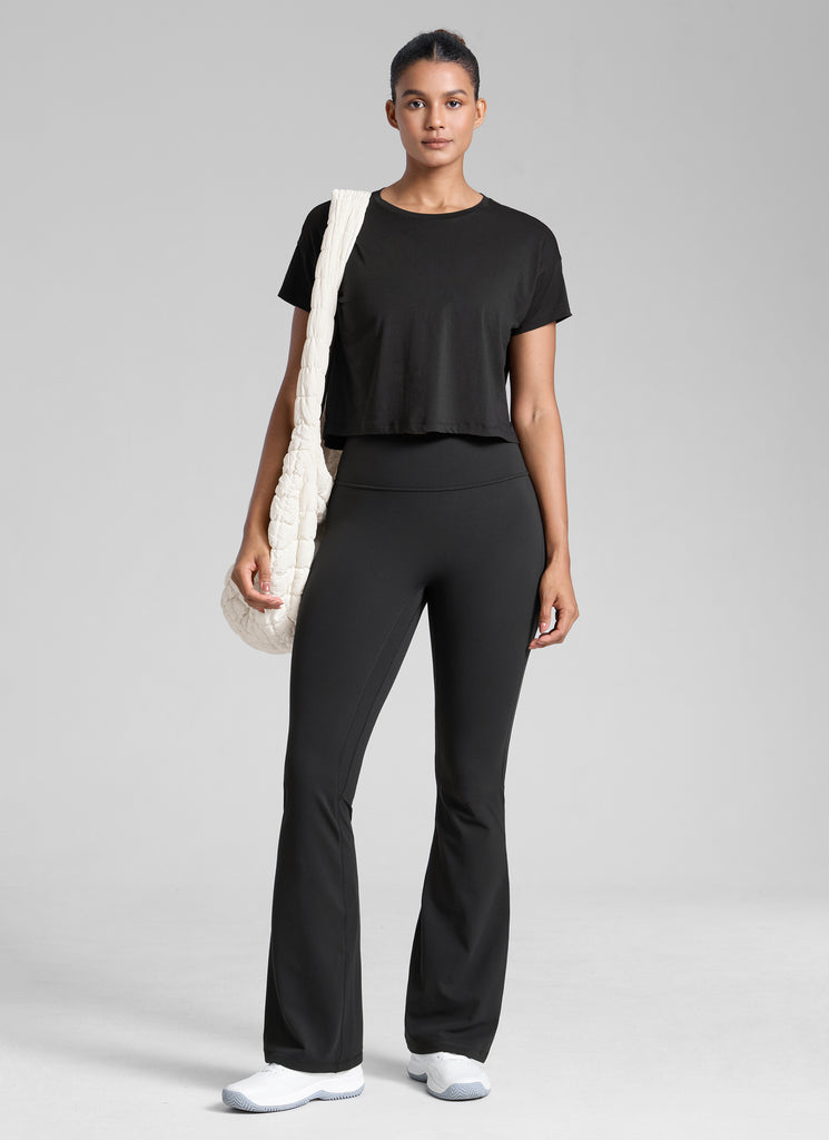 CRZ YOGA Women's Butterlift Hidden Scrunch Butt Flare Leggings 31" Black