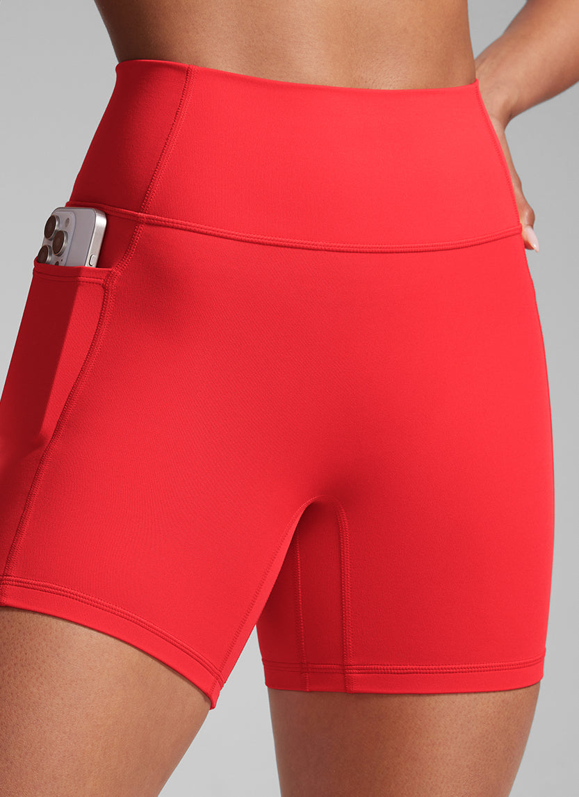 CRZ YOGA Butterlift Womens Scrunch Butt No Front Seam Pocket Biker Shorts 5'' Deep Red