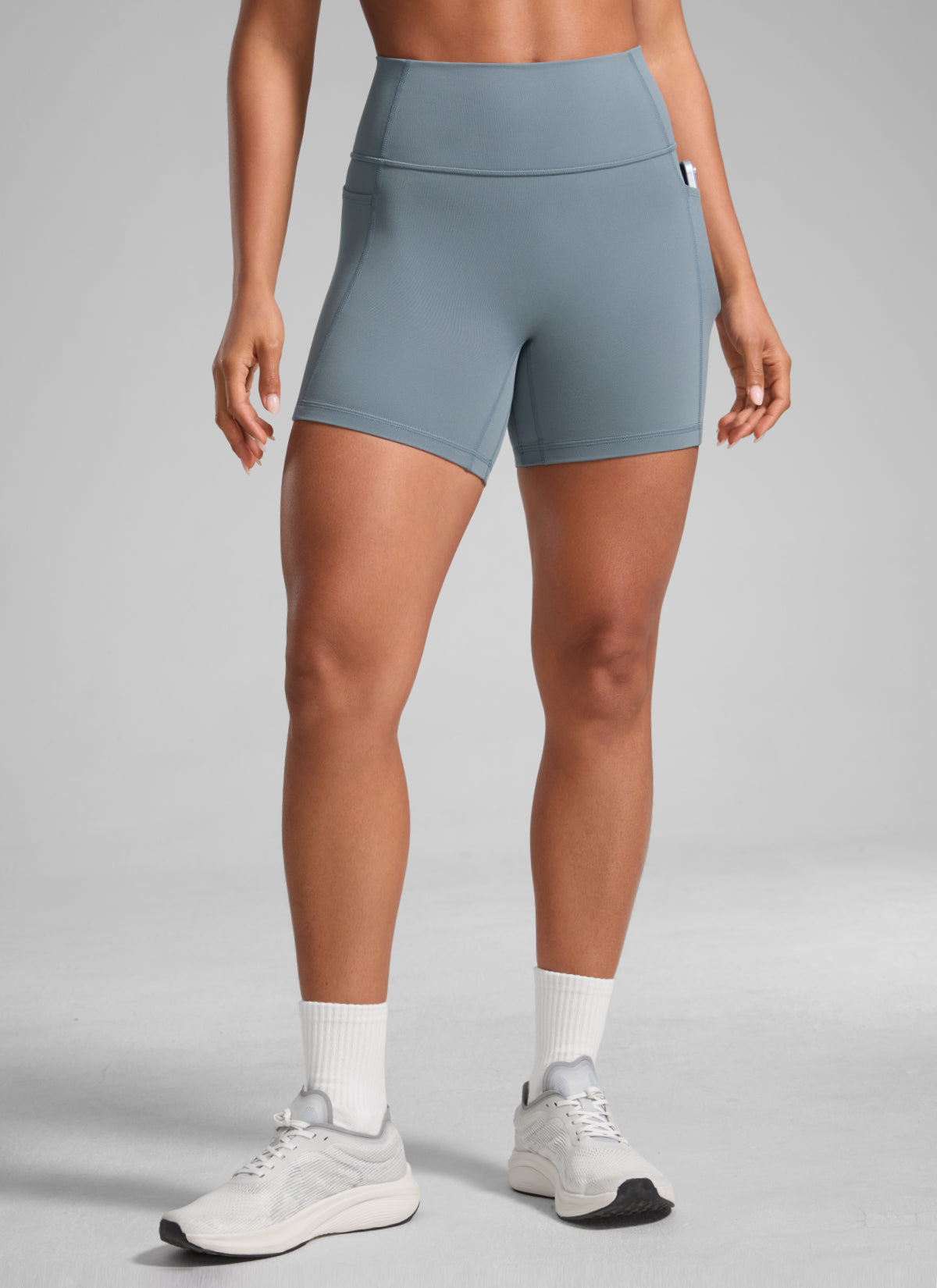 CRZ YOGA Butterlift Womens Scrunch Butt No Front Seam Pocket Biker Shorts 5'' Belgian Blue