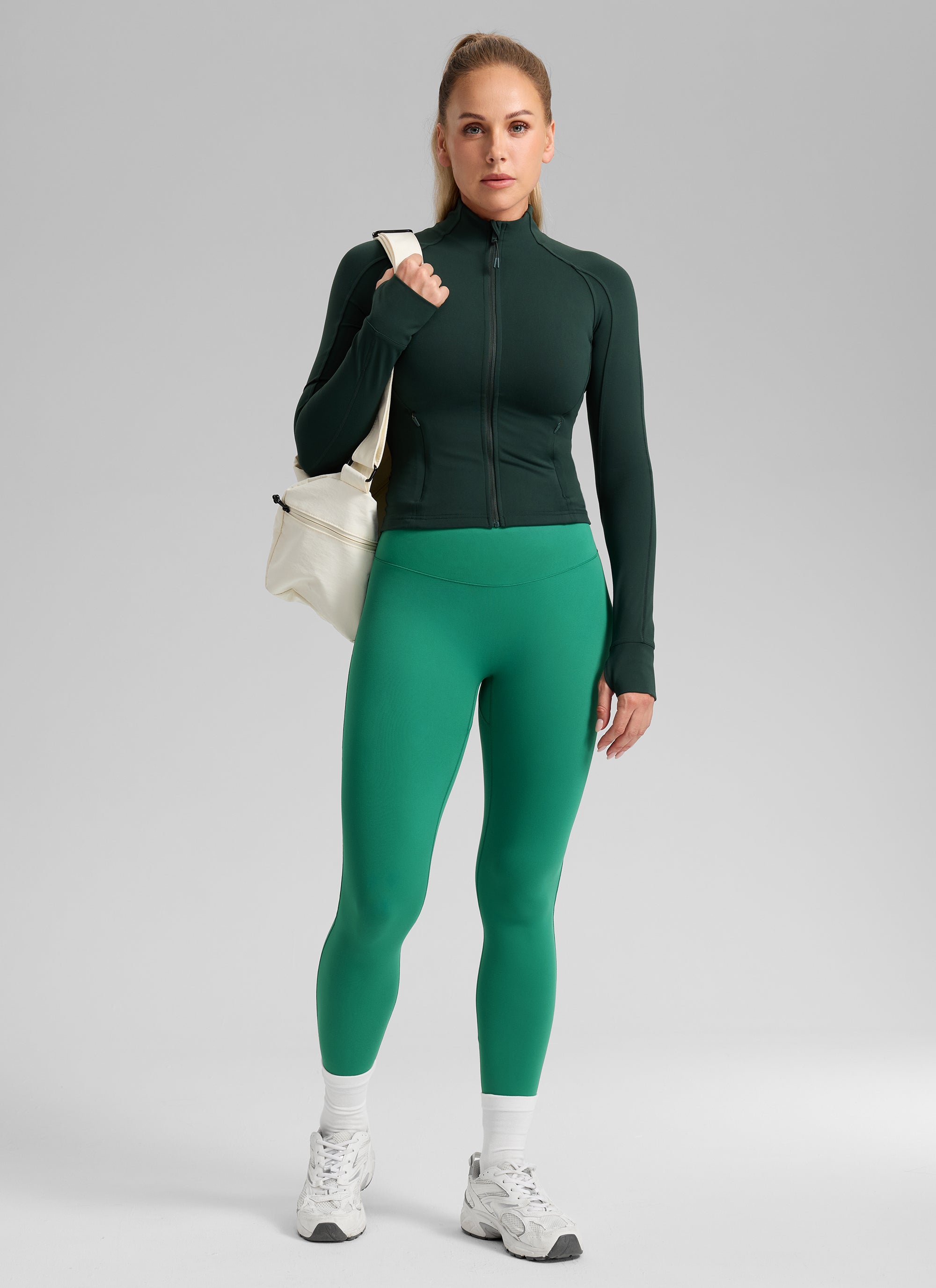 CRZ YOGA Women's Skinsoft High Rise No Front Seam Scrunch Legging 25'' Cascadia Green