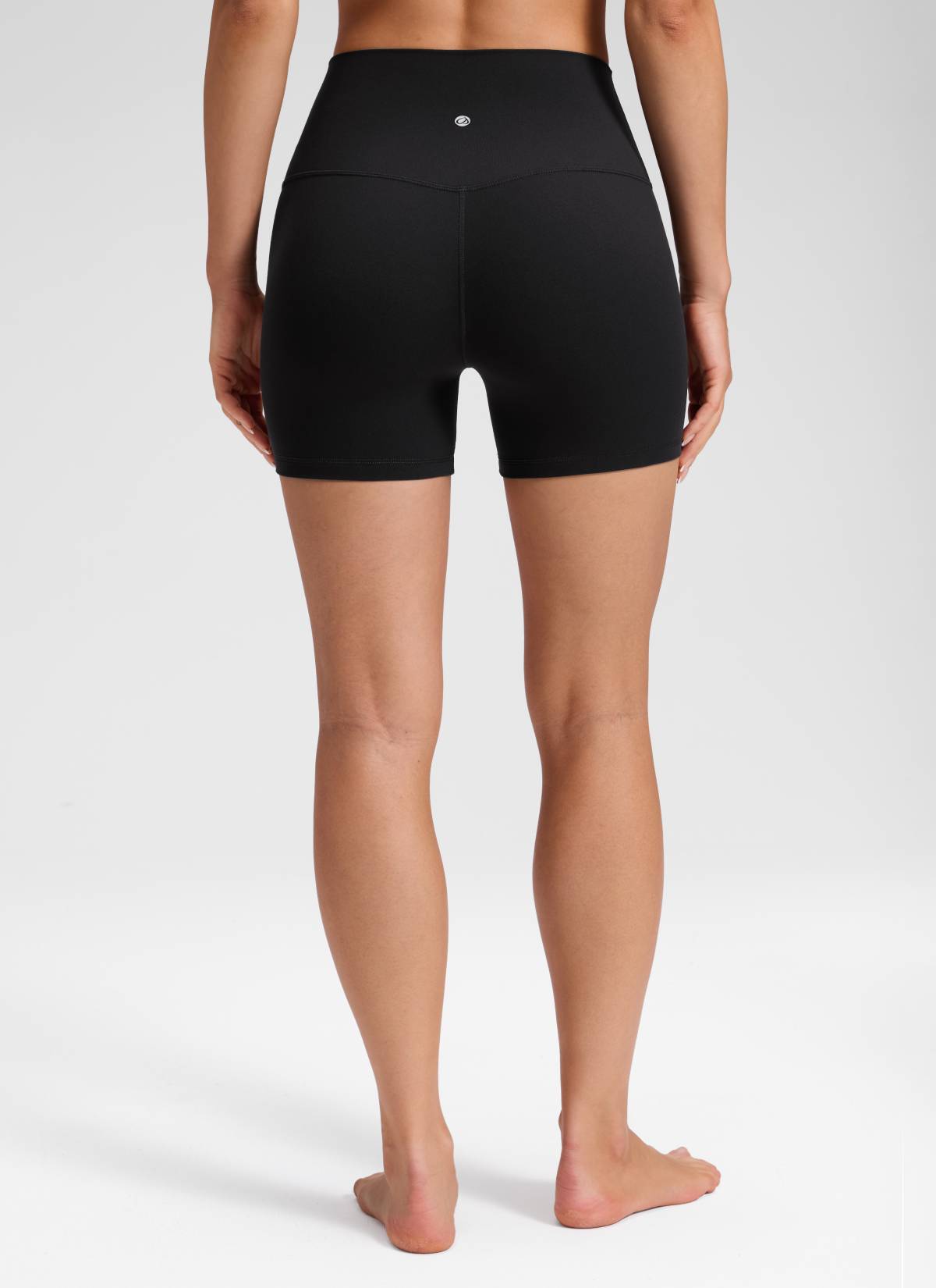 CRZ YOGA Women's Butterluxe Yoga High Rise No Front Seam Shorts 4'' Black @model_info:Milena