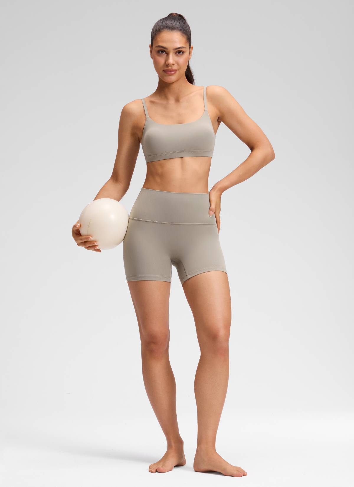 CRZ YOGA Women's Butterluxe Yoga High Rise No Front Seam Shorts 4'' Warm Ash Grey @model_info:Milena