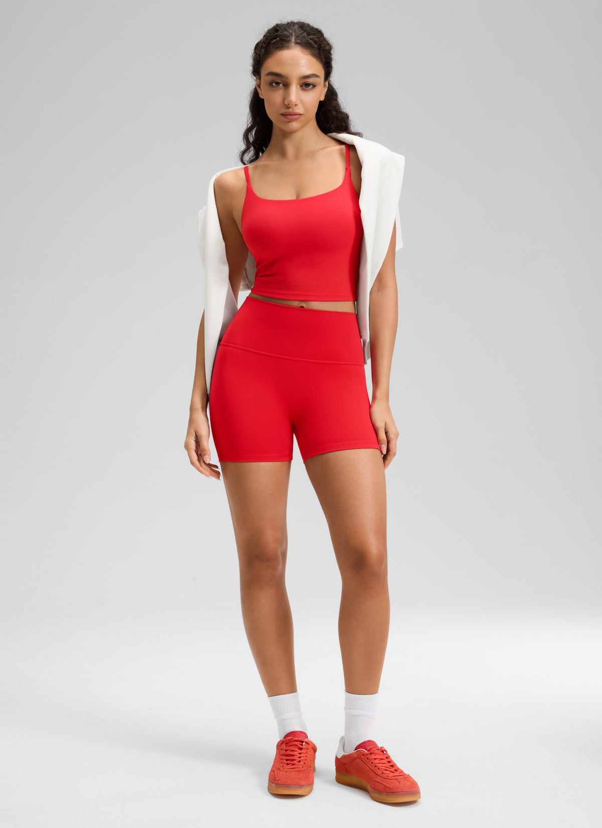 CRZ YOGA Women's Butterluxe Yoga High Rise No Front Seam Shorts 4'' Deep Red @model_info:A