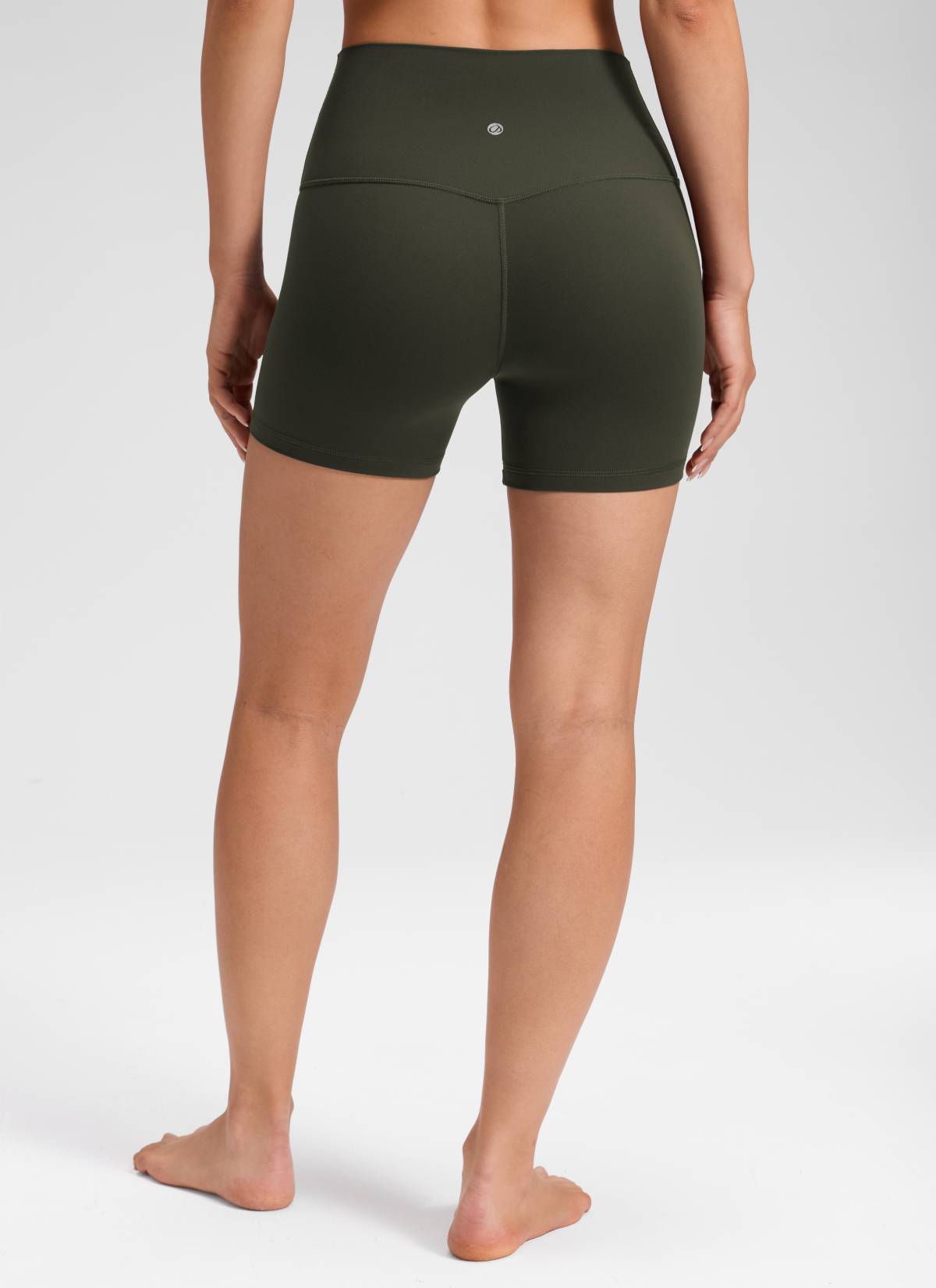 CRZ YOGA Women's Butterluxe Yoga High Rise No Front Seam Shorts 4'' Olive Green @model_info:Milena