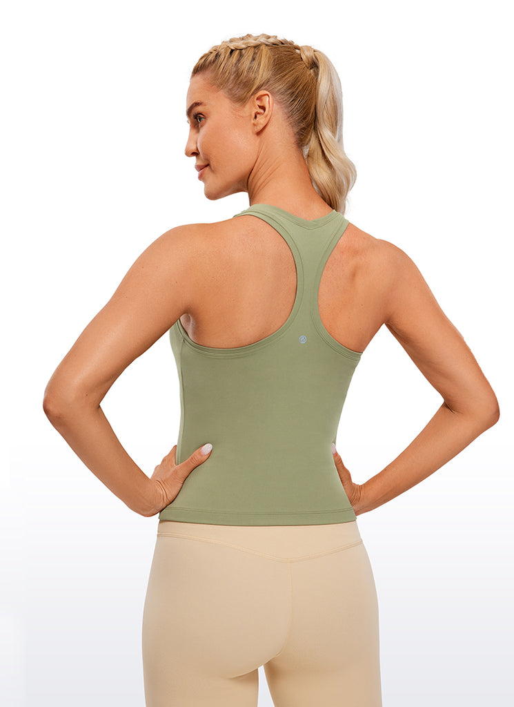 CRZ YOGA Women's Yoga Tight Fit Butterluxe Crewneck Tank Top Racerback Dark Green