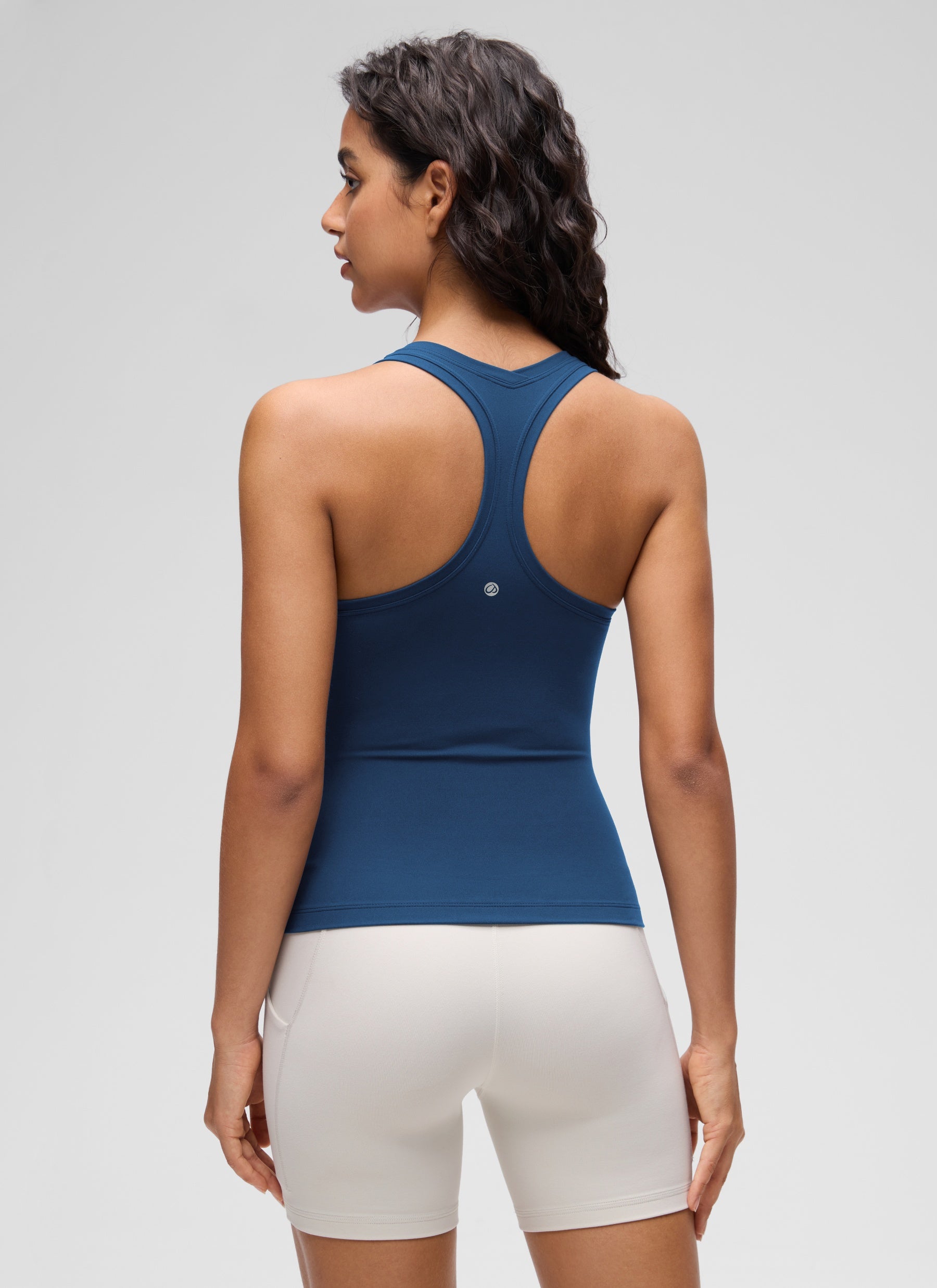CRZ YOGA Women's Yoga Tight Fit Butterluxe Crewneck Tank Top Racerback French Navy @model_info:Liss