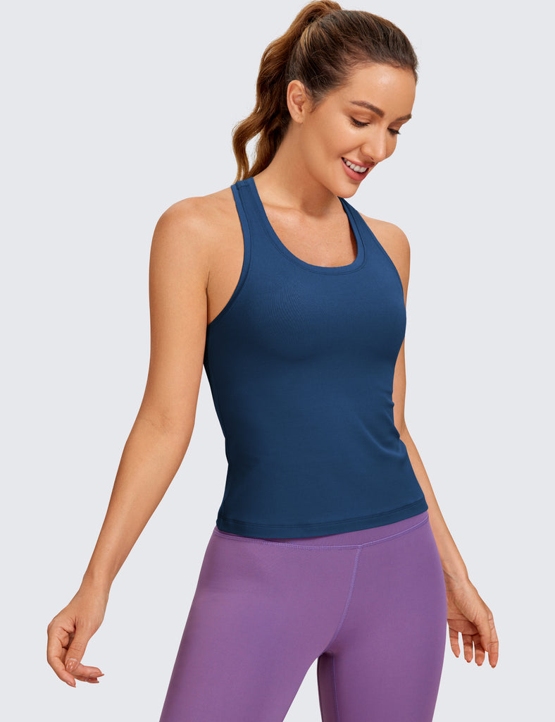 CRZ YOGA Women's Yoga Tight Fit Butterluxe Crewneck Tank Top Racerback Rose Fragrant Purple