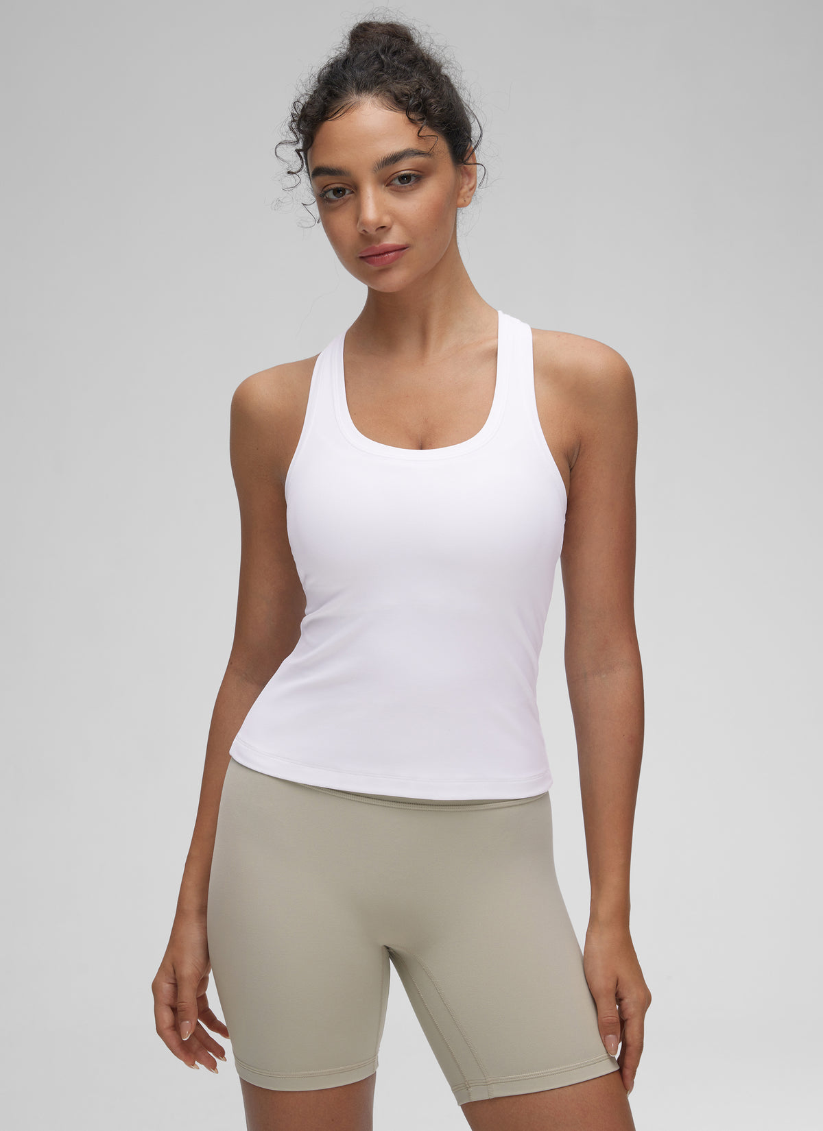 CRZ YOGA Women's Yoga Tight Fit Butterluxe Crewneck Tank Top Racerback White @model_info:Anano