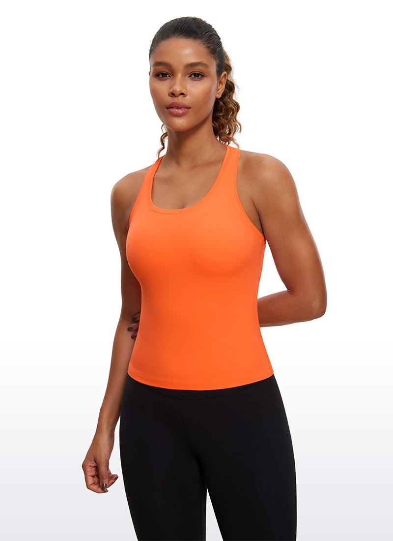 CRZ YOGA Women's Yoga Tight Fit Butterluxe Crewneck Tank Top Racerback Neon Orange @model_info:GI