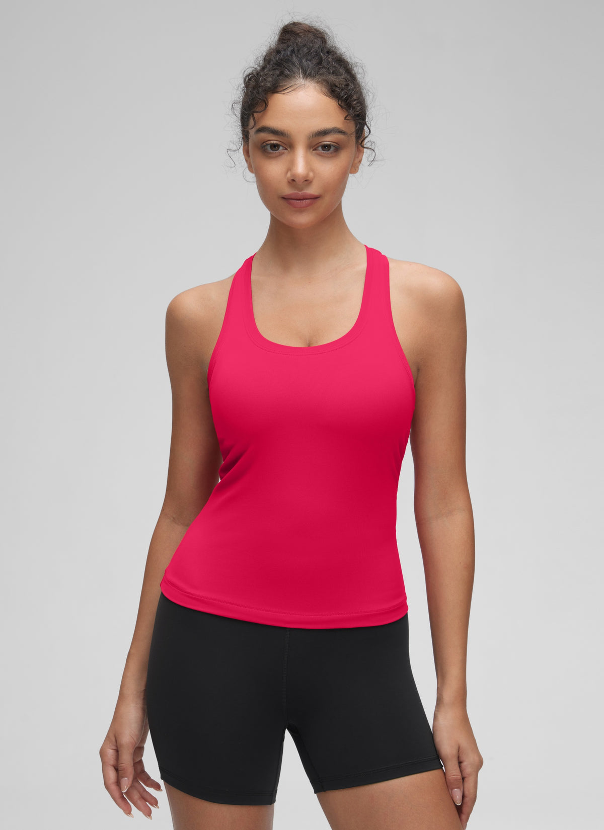 CRZ YOGA Women's Yoga Tight Fit Butterluxe Crewneck Tank Top Racerback Viva Magenta @model_info:S2