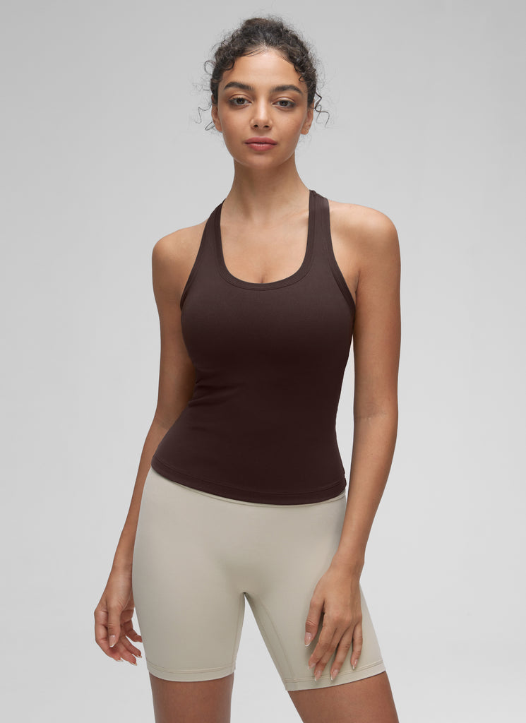 CRZ YOGA Women's Yoga Tight Fit Butterluxe Crewneck Tank Top Racerback Tan Milkshake