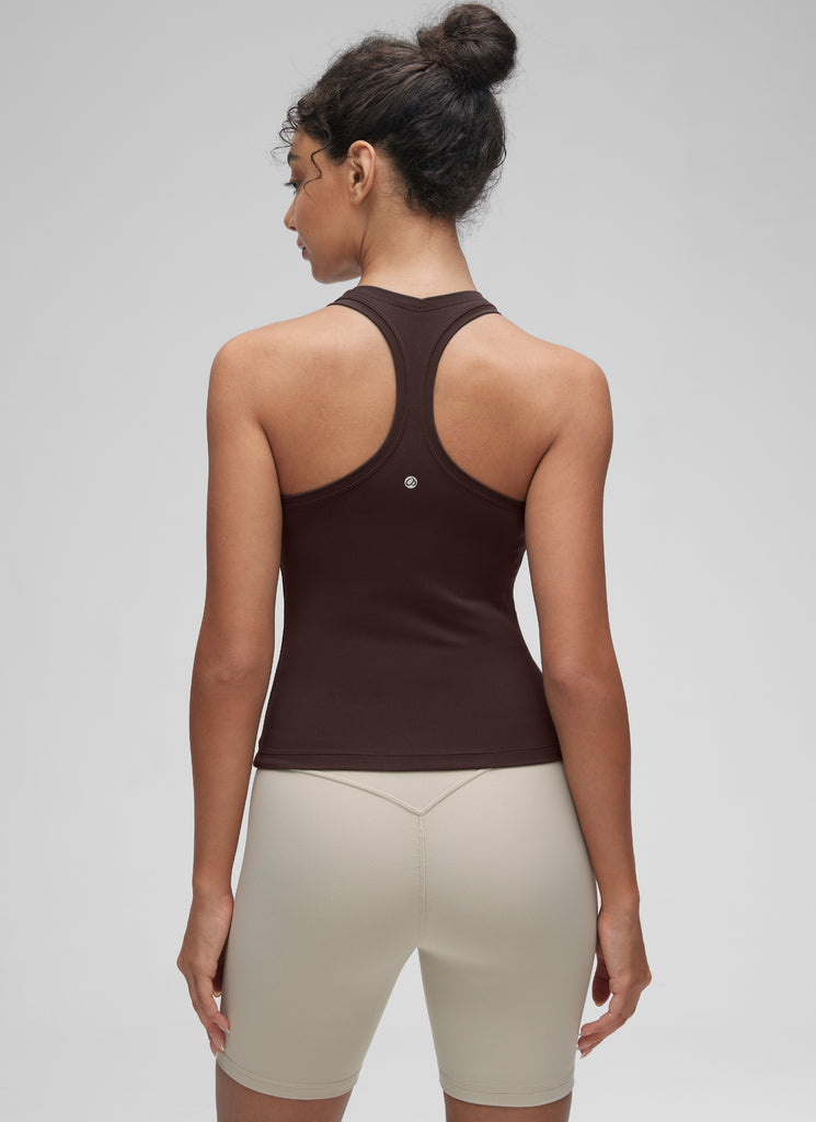 CRZ YOGA Women's Yoga Tight Fit Butterluxe Crewneck Tank Top Racerback Tan Milkshake