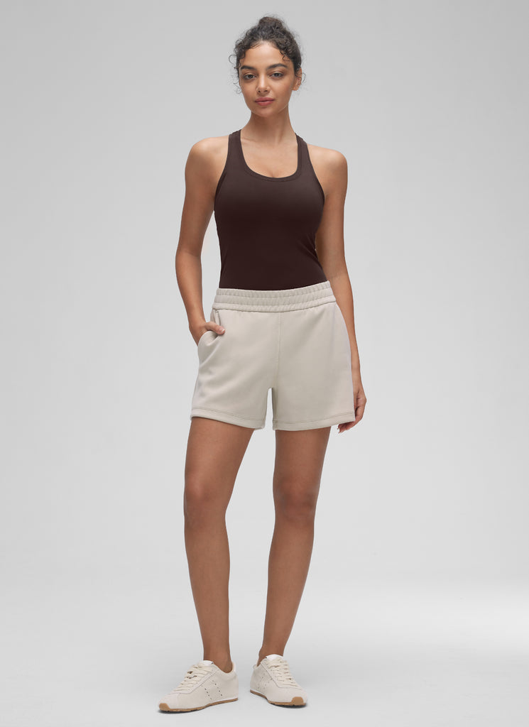 CRZ YOGA Women's Yoga Tight Fit Butterluxe Crewneck Tank Top Racerback Tan Milkshake