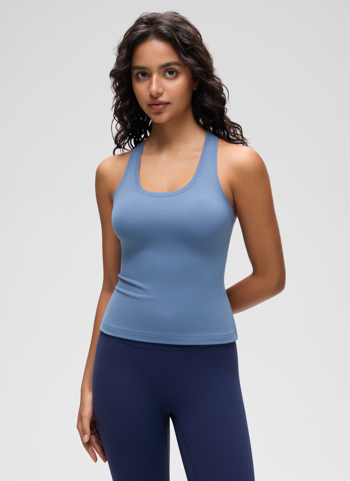 CRZ YOGA Women's Yoga Tight Fit Butterluxe Crewneck Tank Top Racerback Oasis Blue @model_info:Liss