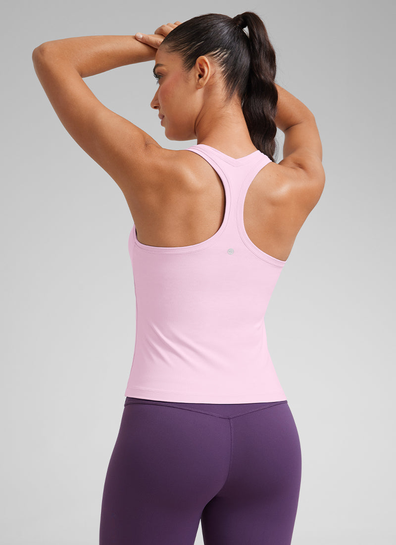 CRZ YOGA Women's Yoga Tight Fit Butterluxe Crewneck Tank Top Racerback Vita Pink @model_info:Mariana