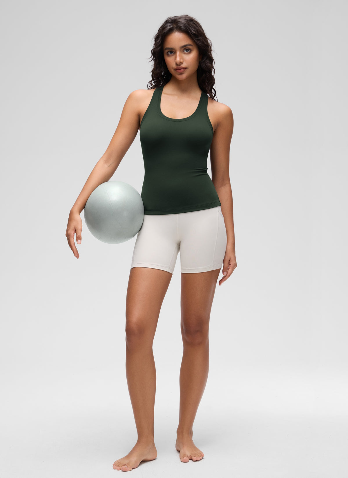 CRZ YOGA Women's Yoga Tight Fit Butterluxe Crewneck Tank Top Racerback Legend Green @model_info:Liss