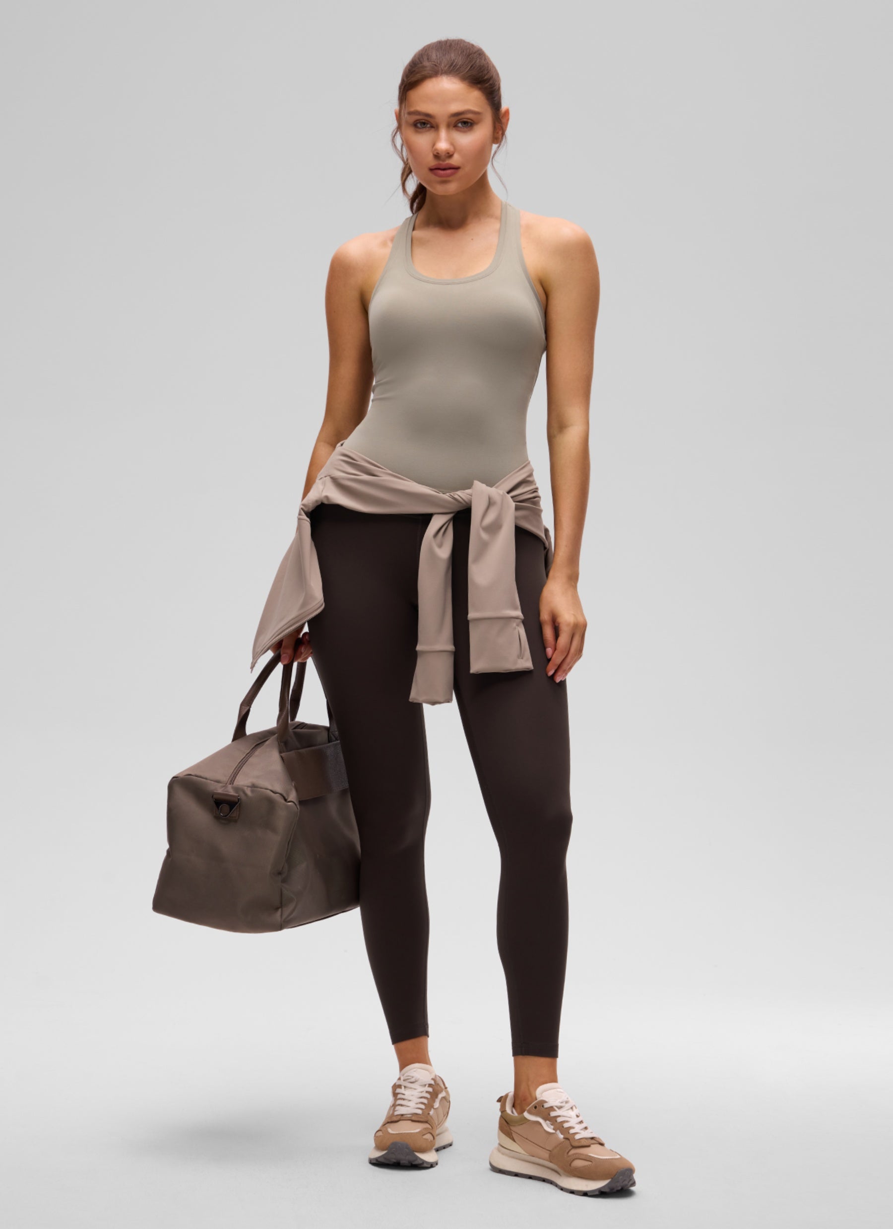 CRZ YOGA Women's Yoga Tight Fit Butterluxe Crewneck Tank Top Racerback Warm Ash Grey @model_info:V