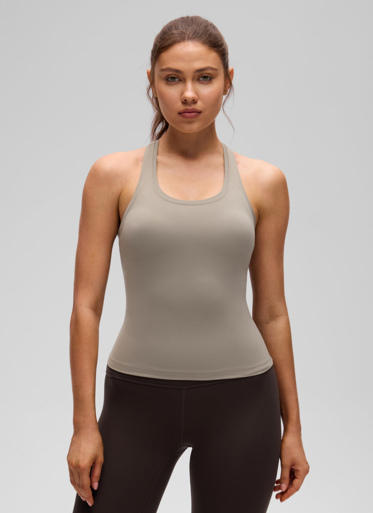 CRZ YOGA Women's Yoga Tight Fit Butterluxe Crewneck Tank Top Racerback Warm Ash Grey @model_info:V