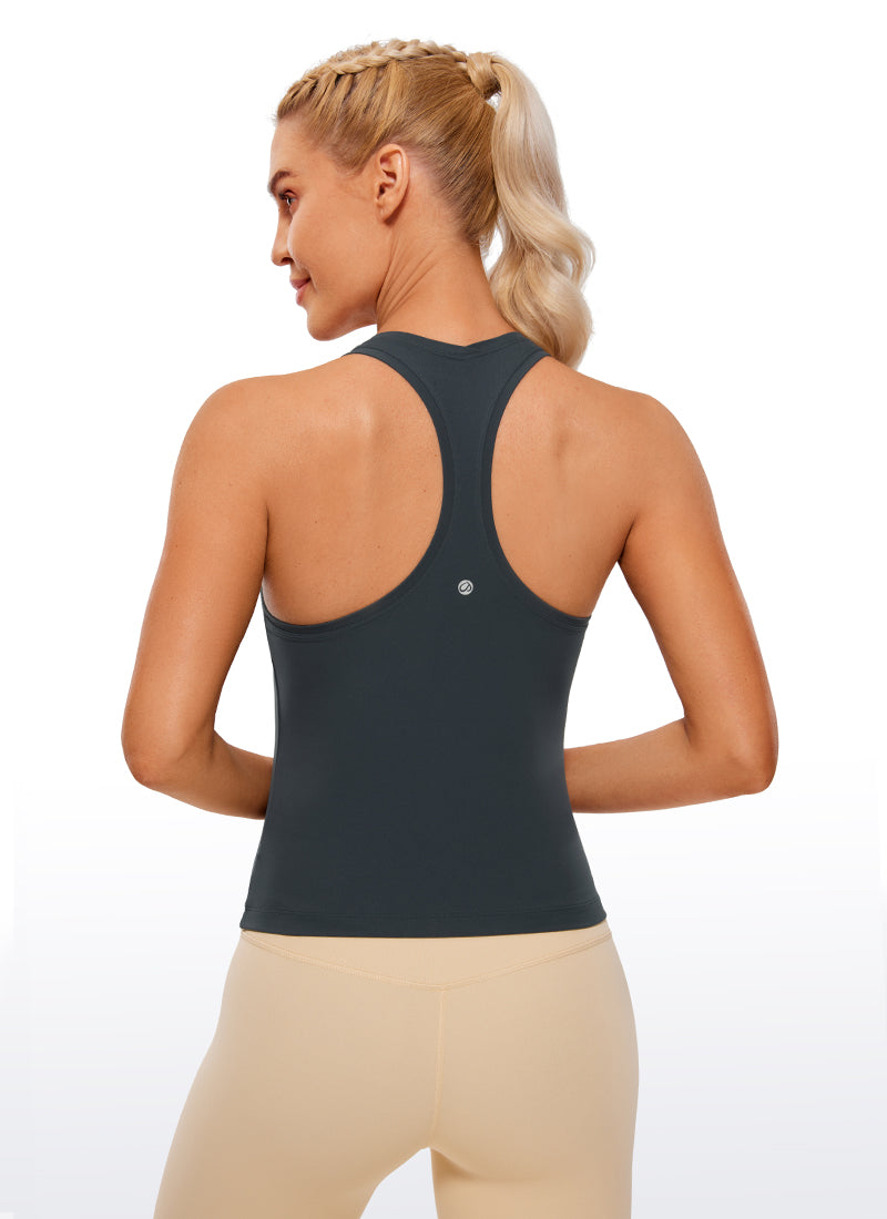 CRZ YOGA Women's Yoga Tight Fit Butterluxe Crewneck Tank Top Racerback Dark Green @model_info:N