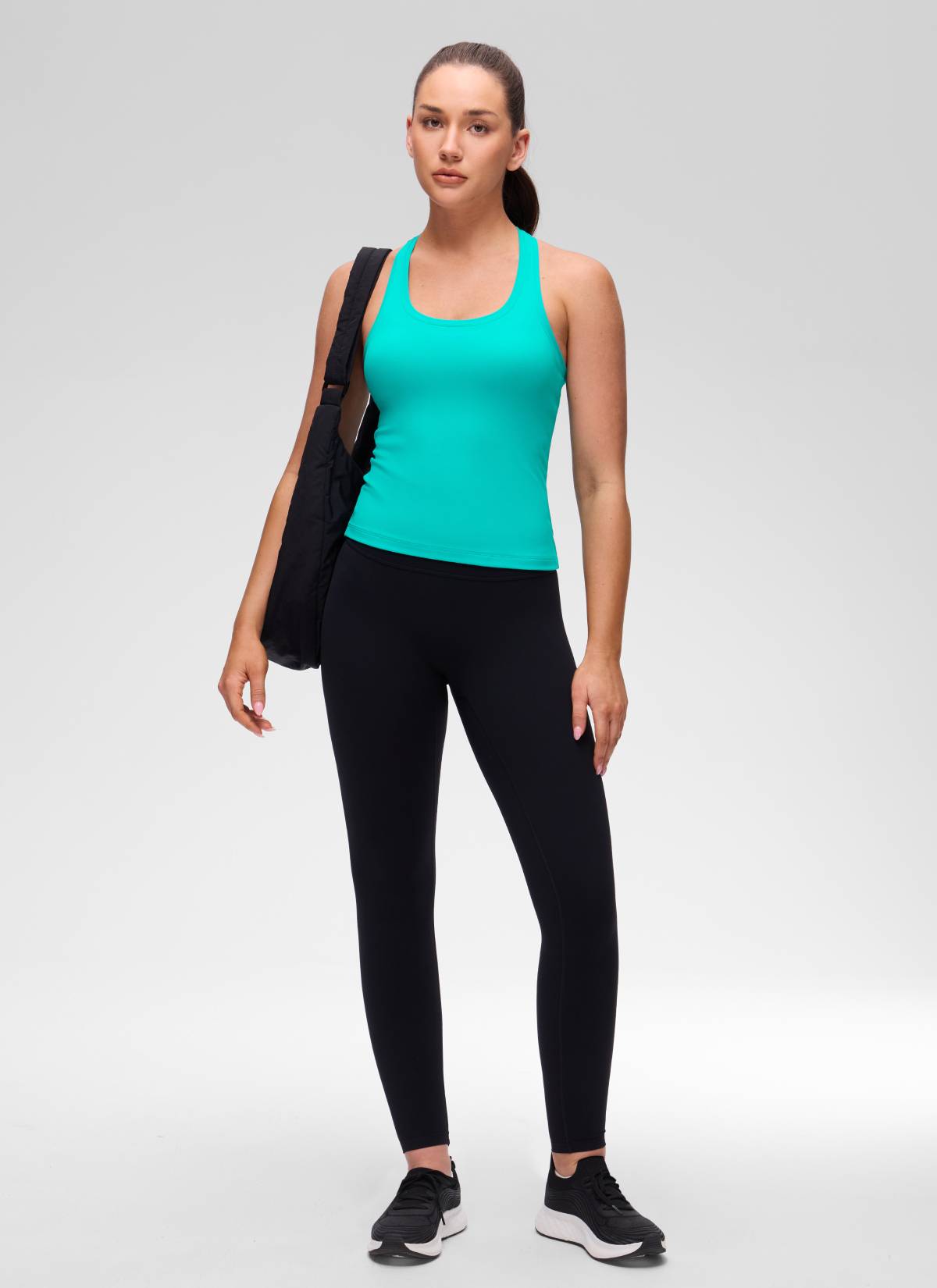 CRZ YOGA Women's Yoga Tight Fit Butterluxe Crewneck Tank Top Racerback Tropics Teal @model_info:Brooklyn