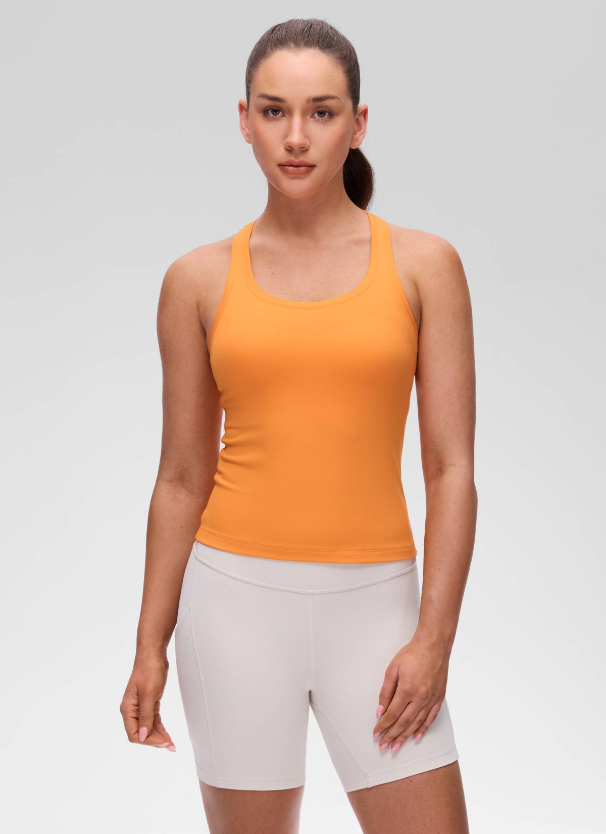 CRZ YOGA Women's Yoga Tight Fit Butterluxe Crewneck Tank Top Racerback Tiger Orange @model_info:Brooklyn