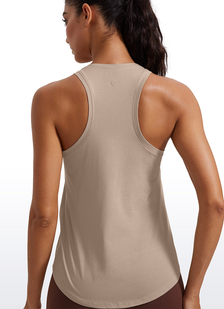 CRZ YOGA Women's Yoga Loose Fit Tops Pima Cotton Tank Racerback Ice Grey White