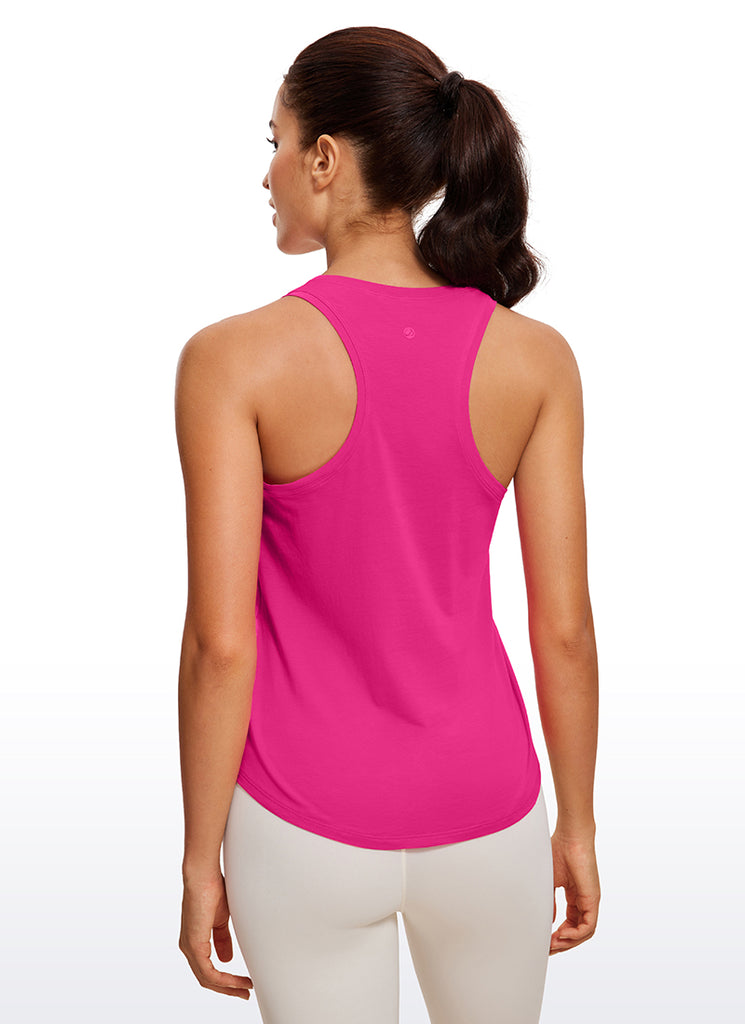 CRZ YOGA Women's Yoga Loose Fit Tops Pima Cotton Tank Racerback Sizzling Pink