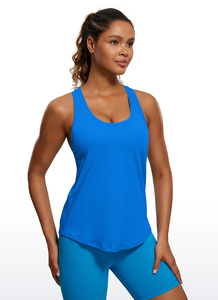 CRZ YOGA Women's Yoga Loose Fit Tops Pima Cotton Tank Racerback Sparkle Blue