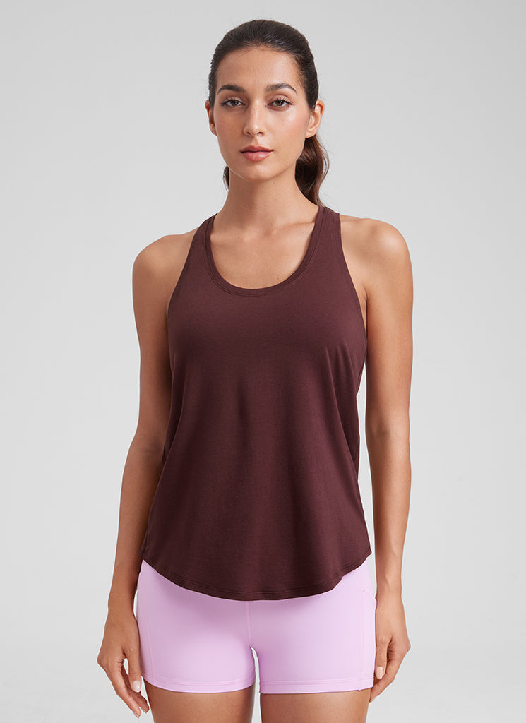 CRZ YOGA Women's Yoga Loose Fit Tops Pima Cotton Tank Racerback Mojave Tan