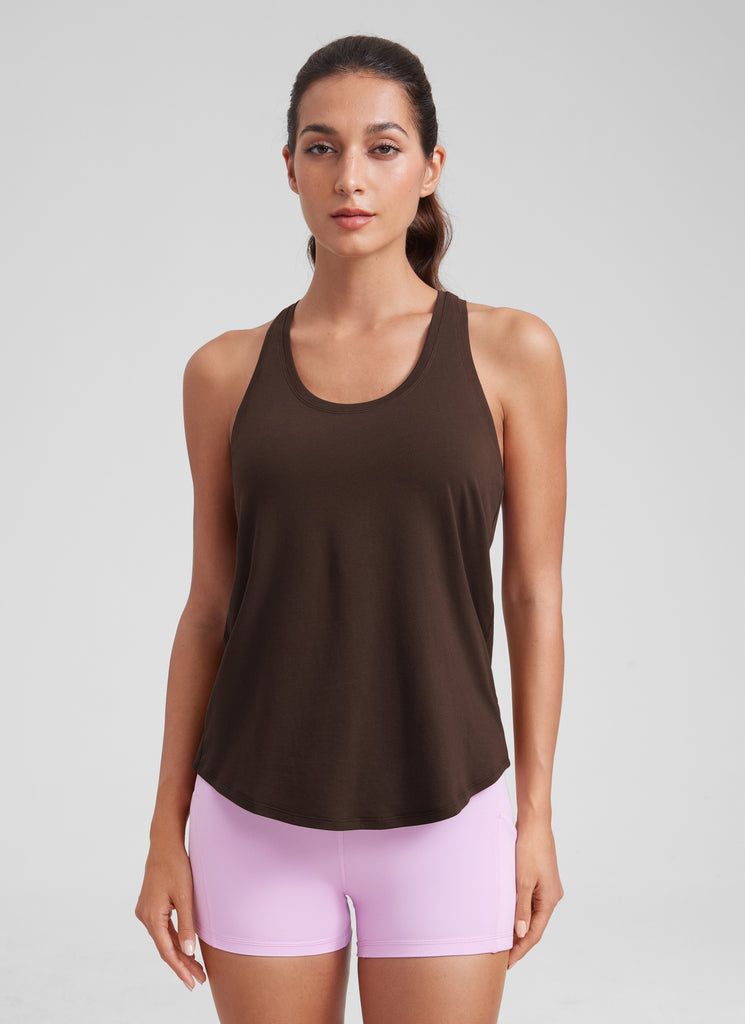 CRZ YOGA Women's Yoga Loose Fit Tops Pima Cotton Tank Racerback Belgian Blue