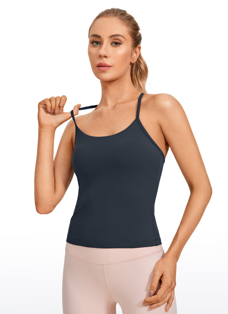 CRZ YOGA Women's Yoga Slim Fit Butterluxe Built-in Bra Tank Y Back True Navy