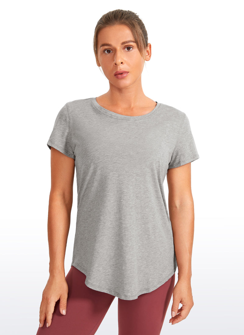 CRZ YOGA Women's Casual Relaxed Fit Shirts Pima Cotton Short Sleeves Heathered Medium Grey