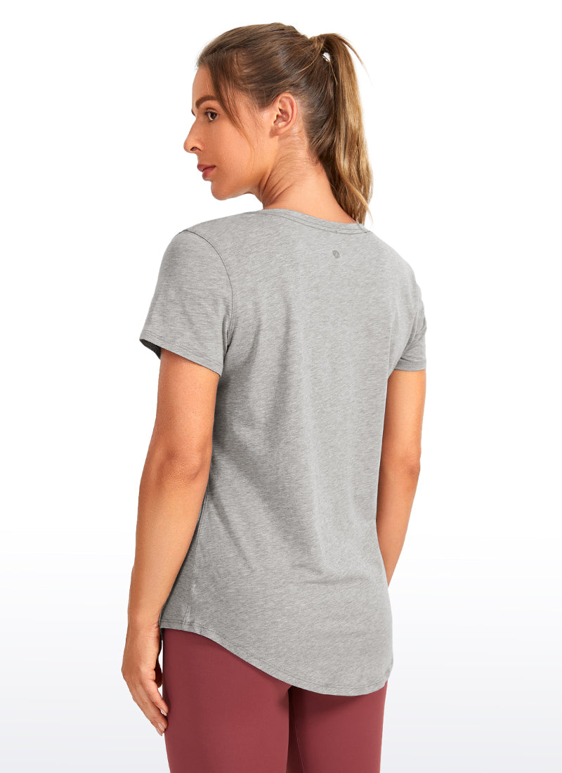 CRZ YOGA Women's Casual Relaxed Fit Shirts Pima Cotton Short Sleeves Heathered Medium Grey