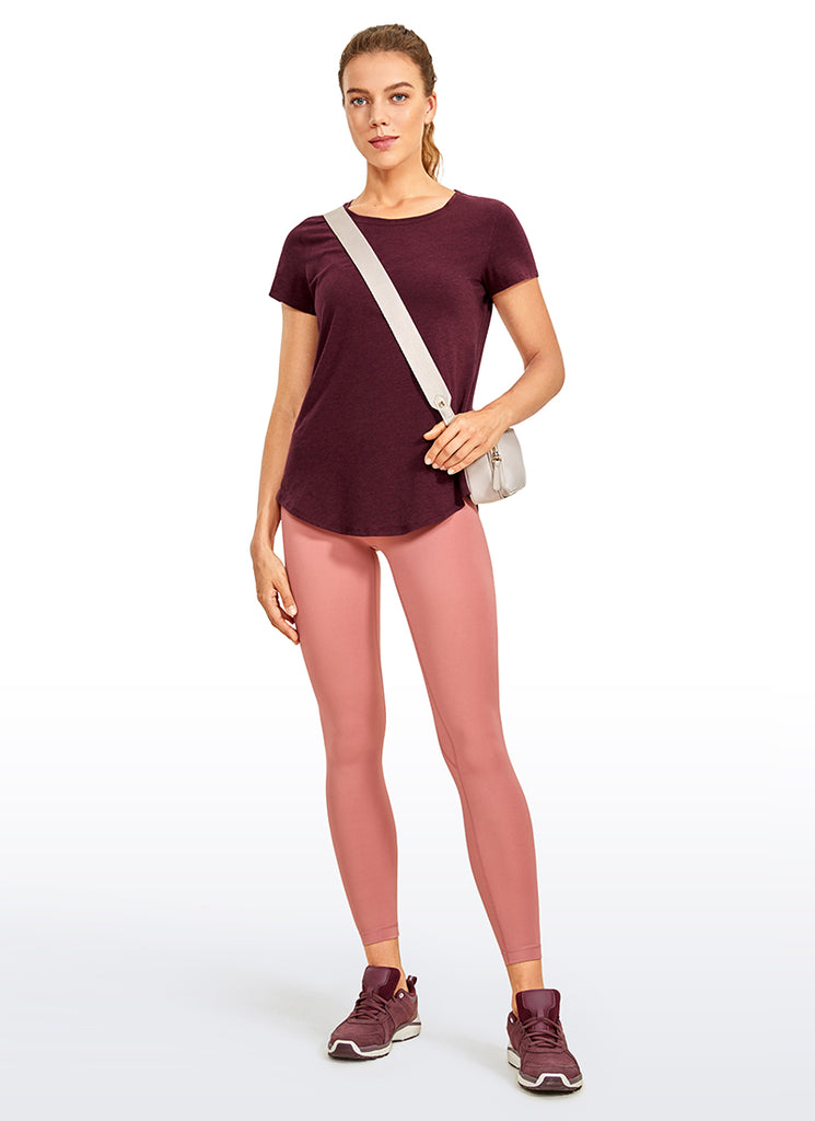 CRZ YOGA Women's Casual Relaxed Fit Shirts Pima Cotton Short Sleeves Misty Merlot