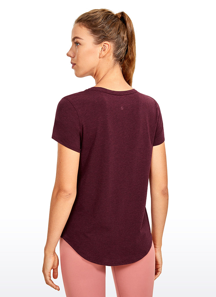 CRZ YOGA Women's Casual Relaxed Fit Shirts Pima Cotton Short Sleeves Misty Merlot