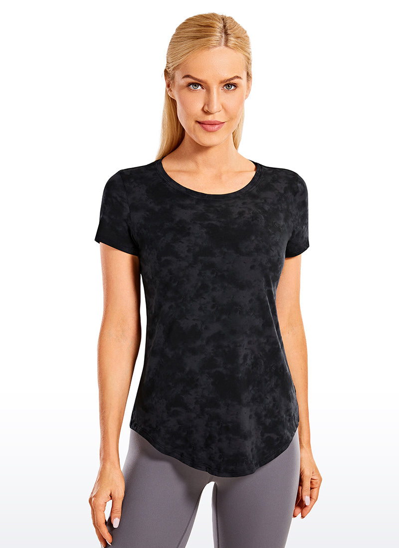 CRZ YOGA Women's Casual Relaxed Fit Shirts Pima Cotton Short Sleeves Tie Dye Smoke Ink