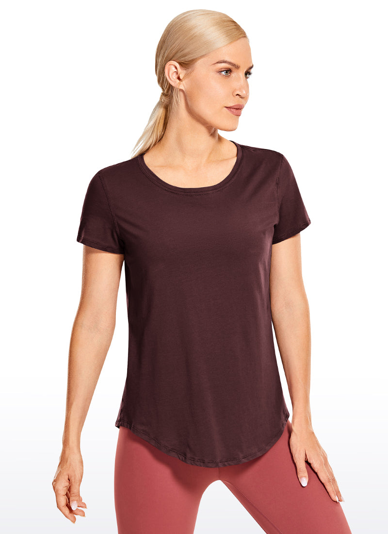 CRZ YOGA Women's Casual Relaxed Fit Shirts Pima Cotton Short Sleeves Dark Red 2