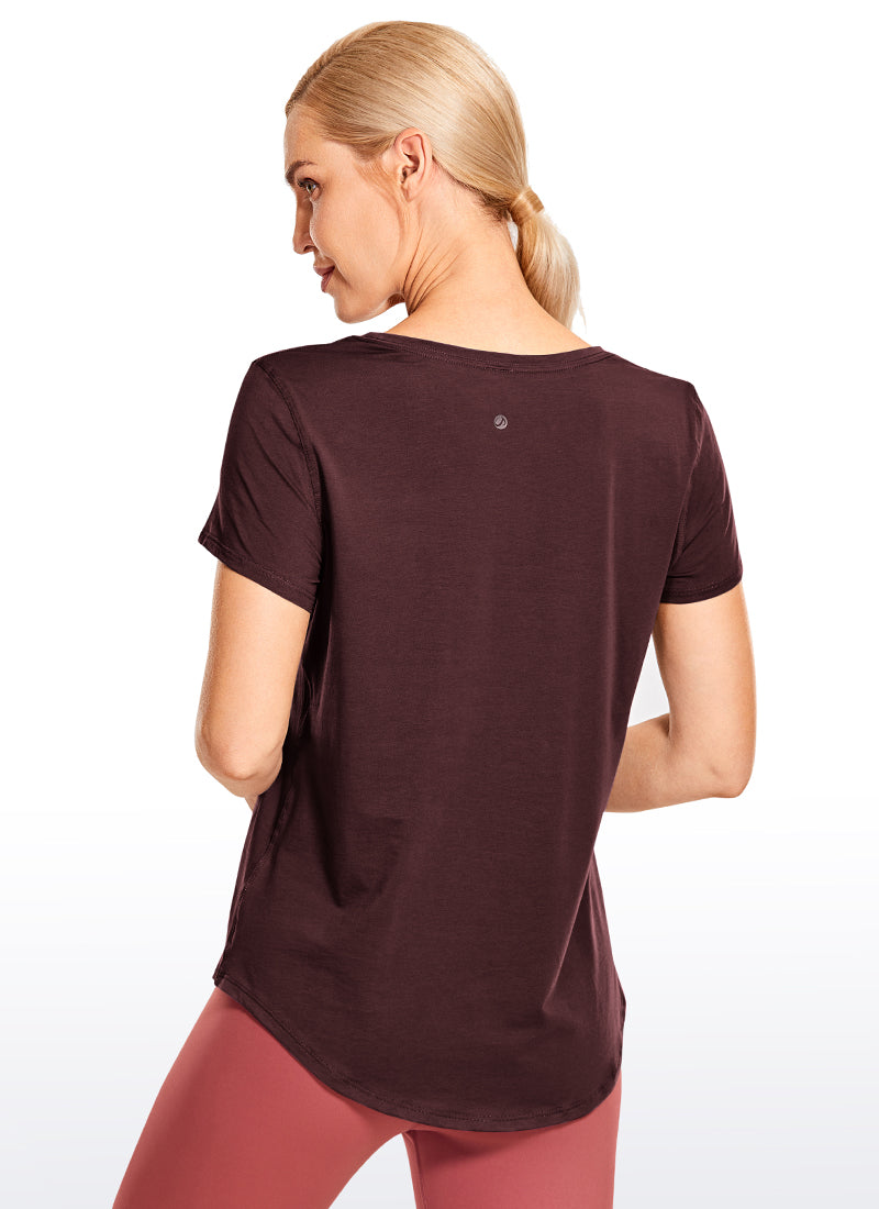 CRZ YOGA Women's Casual Relaxed Fit Shirts Pima Cotton Short Sleeves Dark Red 2