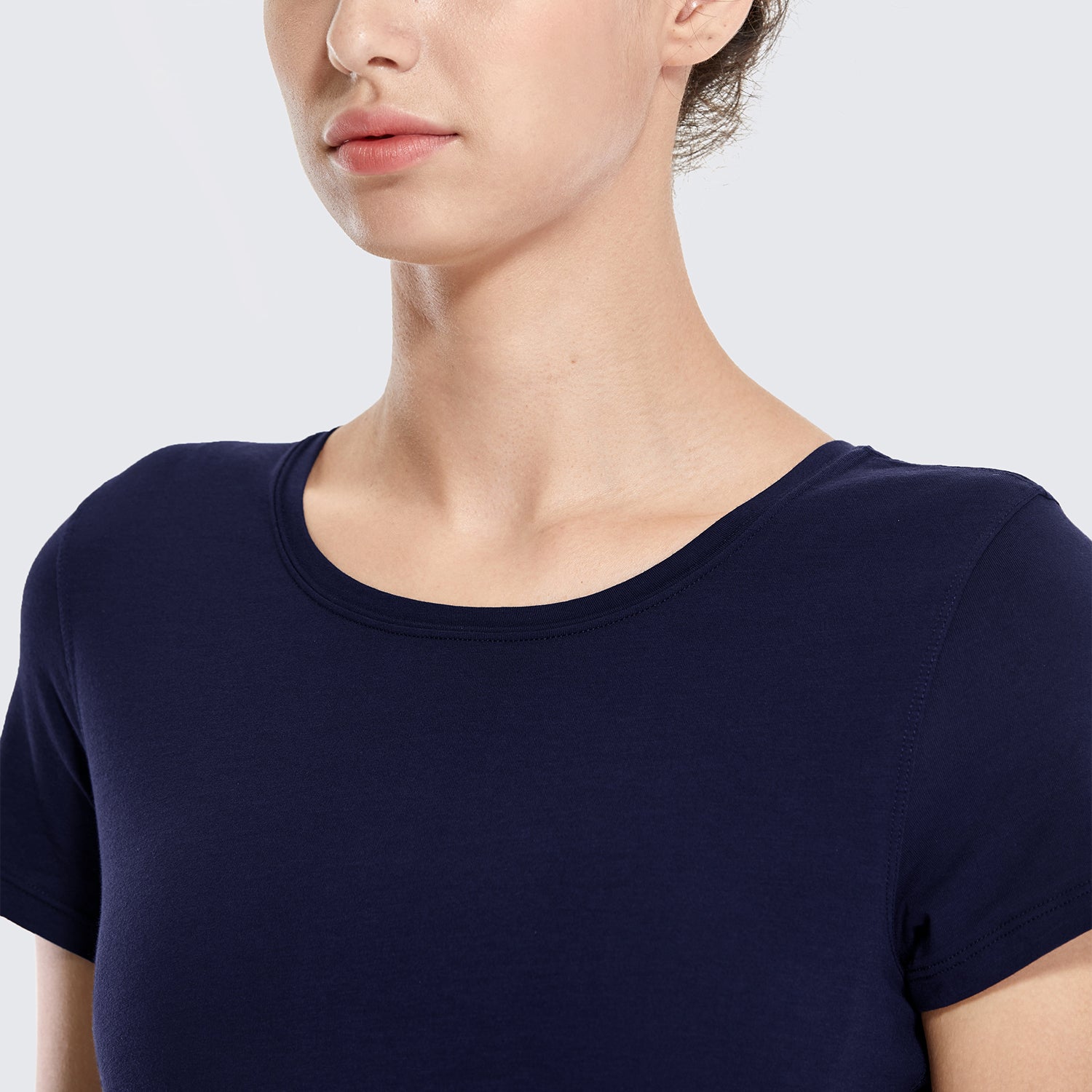 CRZ YOGA Women's Casual Relaxed Fit Shirts Pima Cotton Short Sleeves Navy