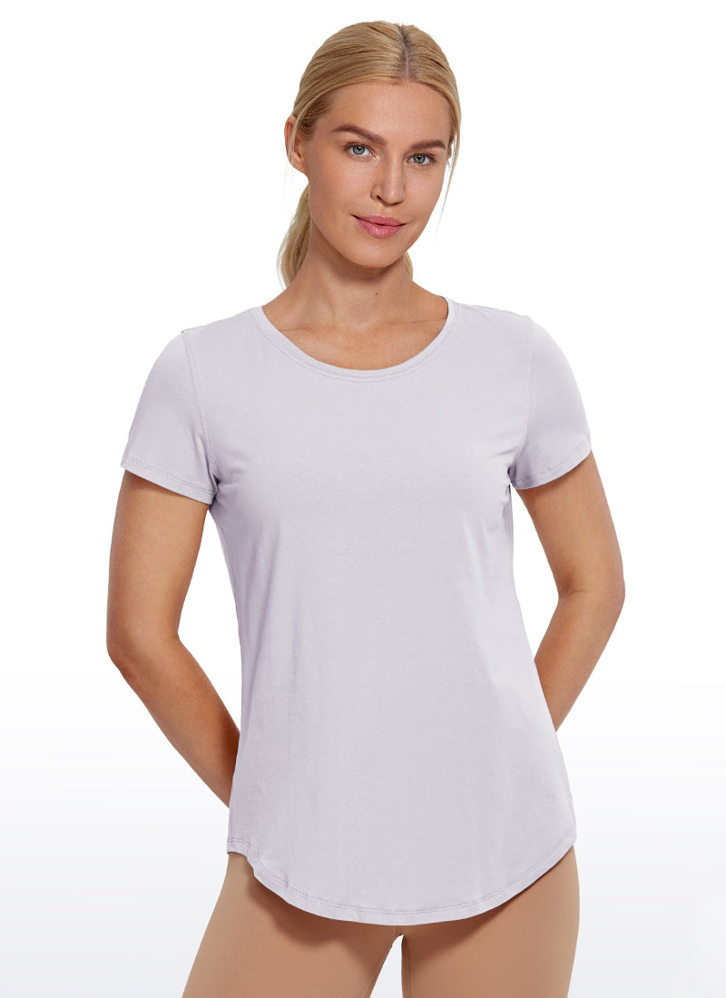 CRZ YOGA Women's Casual Relaxed Fit Shirts Pima Cotton Short Sleeves Iced Iris